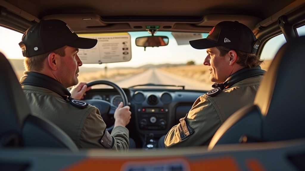 Co-driver and driver communicating during stage navigation in rally vehicle