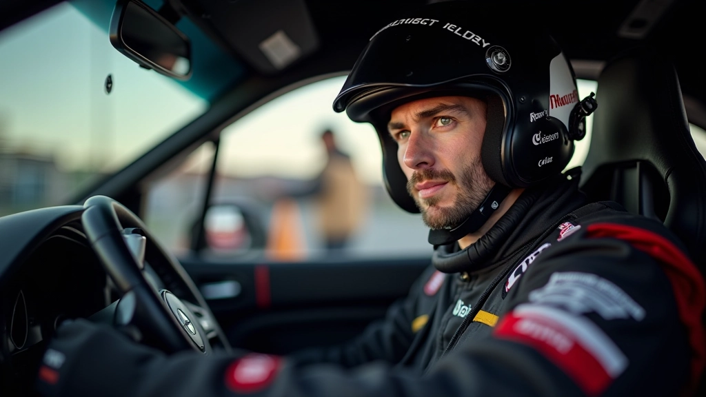 Rally driver at the wheel on gravel