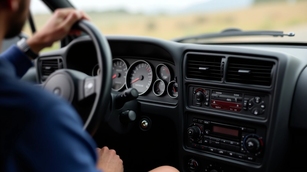 Rally car dashboard and controls layout with various instruments
