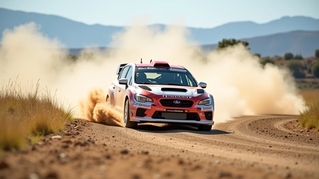 Rally car on gravel track during training session