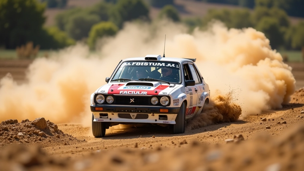 Rally car executing a corner on loose surface