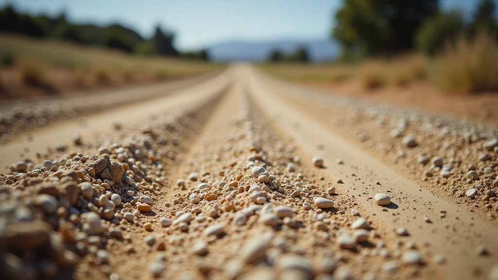 Rally stage surface showing mixed gravel and loose stone conditions with varying grip levels